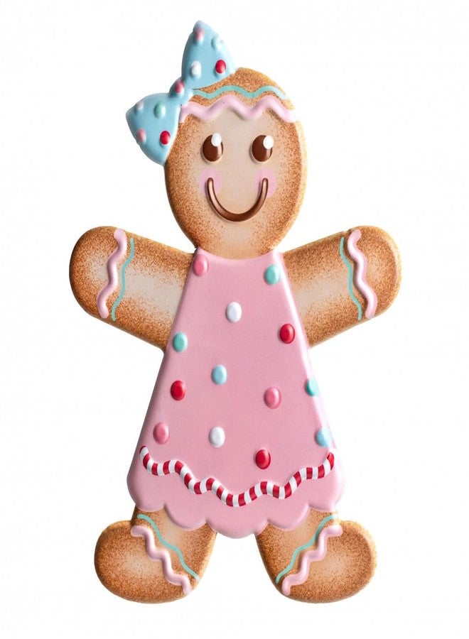 Craig Bachman 13" Gingerbread Metal Sign for Wreath Accents, Door/Wall Hangers, Crafts or Decorations (Girl - Pastel Pink, Blue, Brown) - Image 1